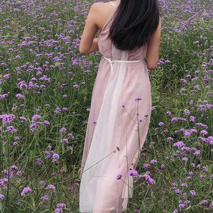 Date Night Pink Lace Tie Neck Double Layer Maxi Dress Size XS